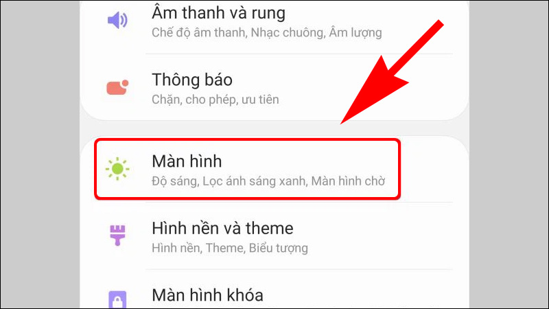Vào Cài đặt và chọn Màn hình để chỉnh độ phân giải